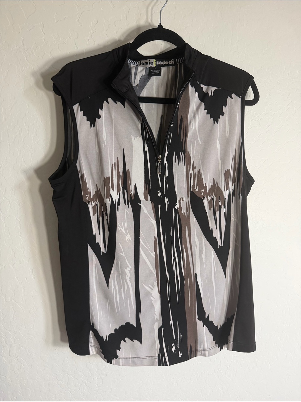 Jamie Sadock Black & Gray Sleeveless Zip Golf Top L